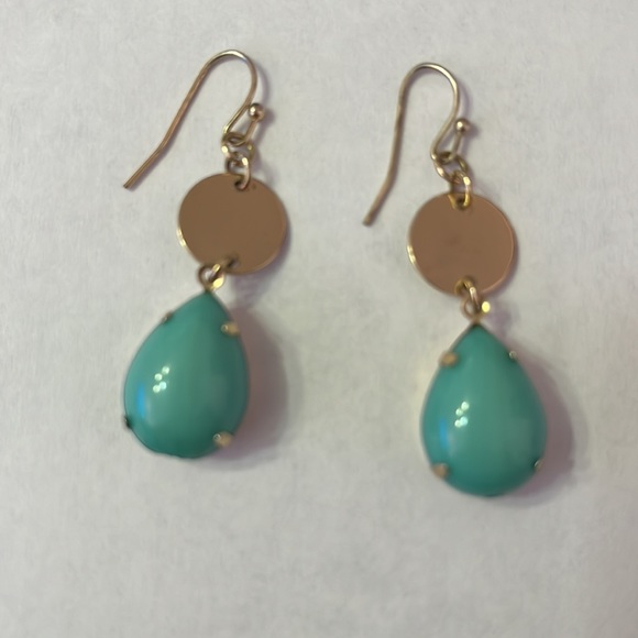 Turquoise and Gold-Tone Drop Dangle Earrings - Picture 4 of 9